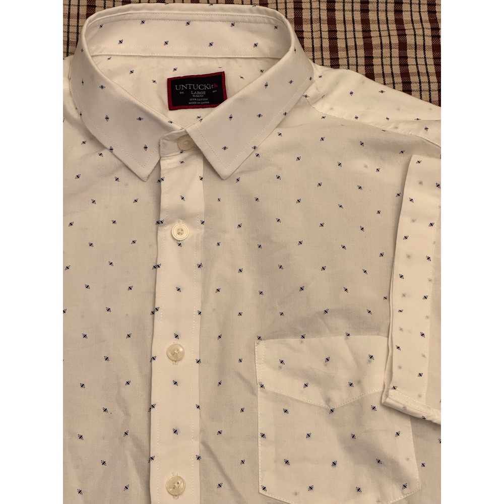 UNTUCKit Kerner Shirt Mens Large White Slim Fit Short Sleeve Button Down Casual